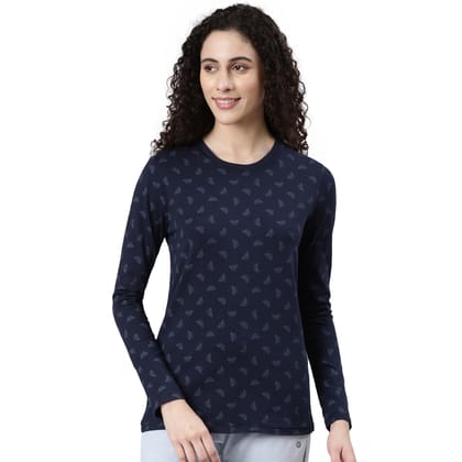 Enamor Women's Geometric Slim Fit T-Shirt (E257_Navy-Butterfly AOP Enamor Women's Geometric Slim Fit T-Shirt (E257_Navy-Butterfly AOP