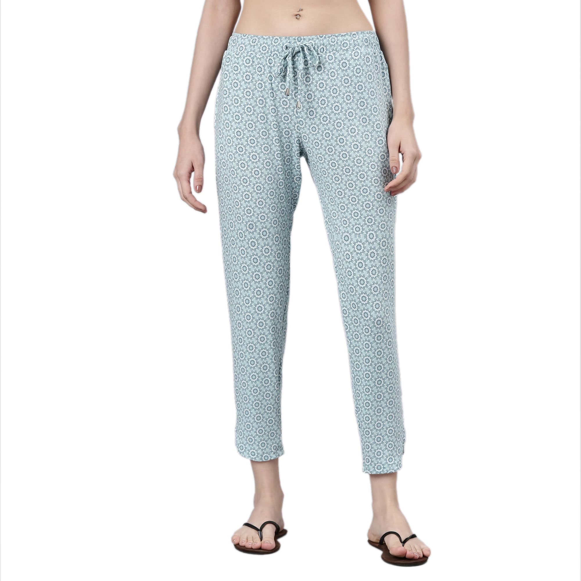 Enamor Mid-Rise Tapered Lounge Pants for Women with Curved Slit Hems