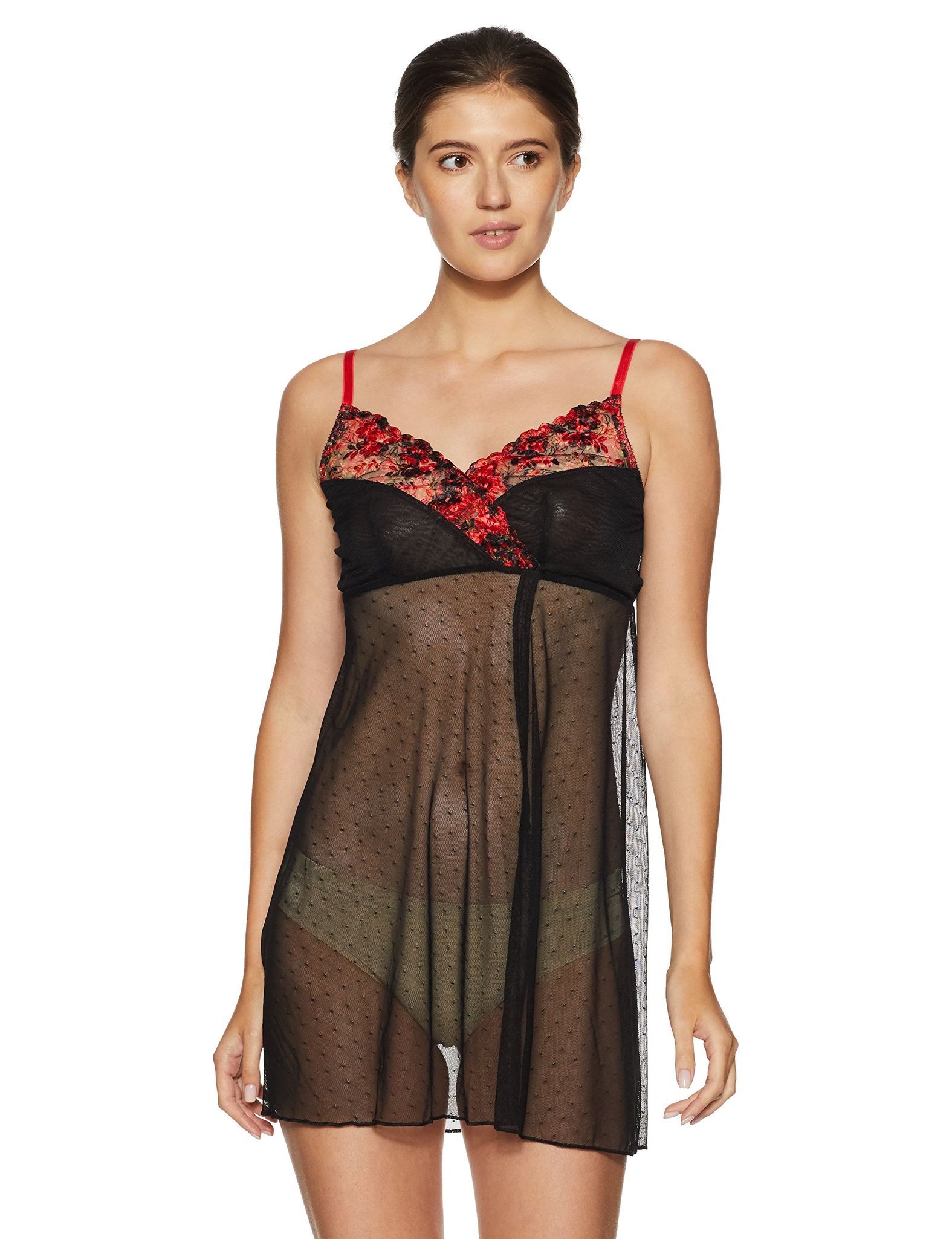 Enamor Womens Spaghetti Neck Lace Chemise