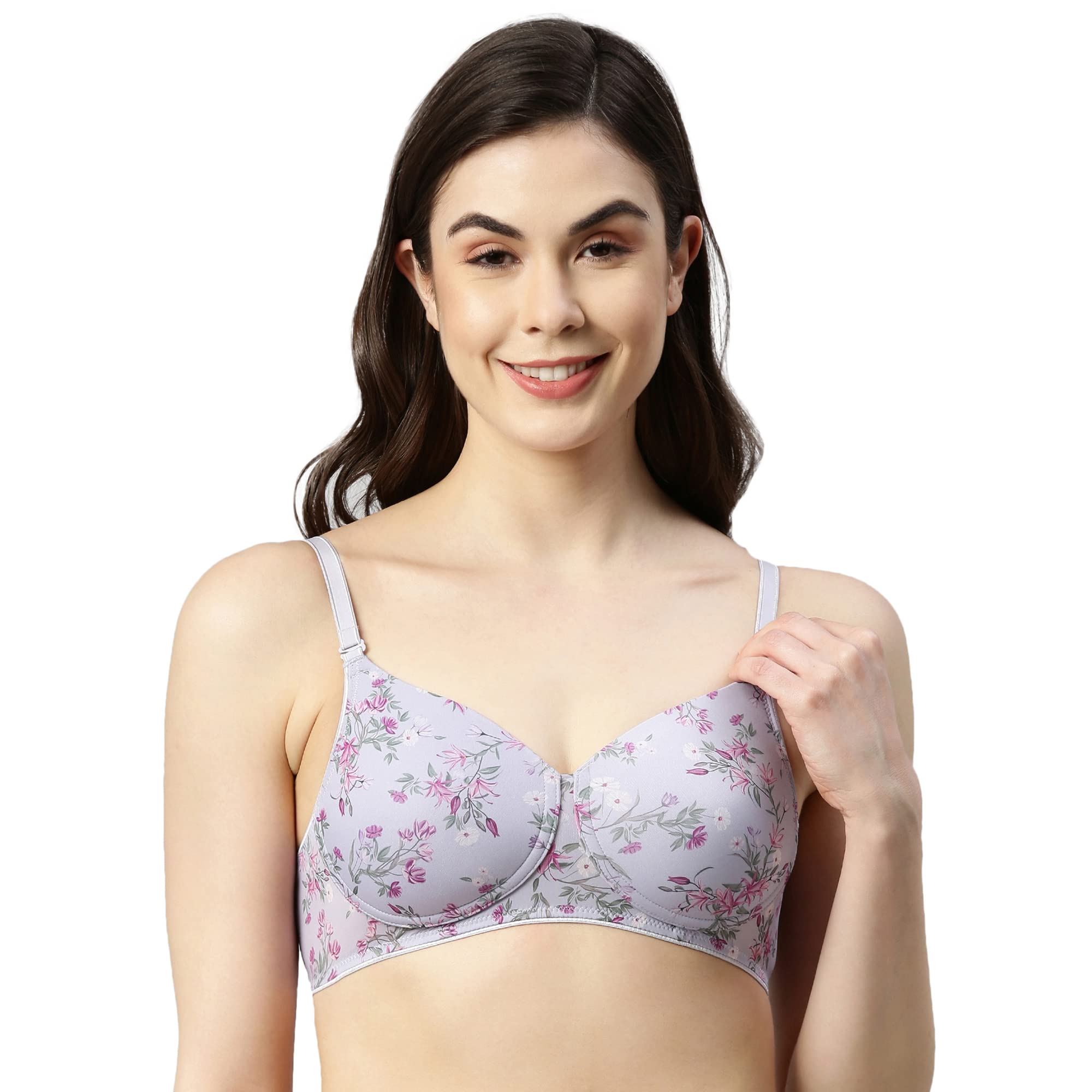 Enamor Women's Nylon Padded Wire Free High Coverage Ecolite Fabric Smooth Support Bra- F165(F165-Dainty Petal Print-34D)