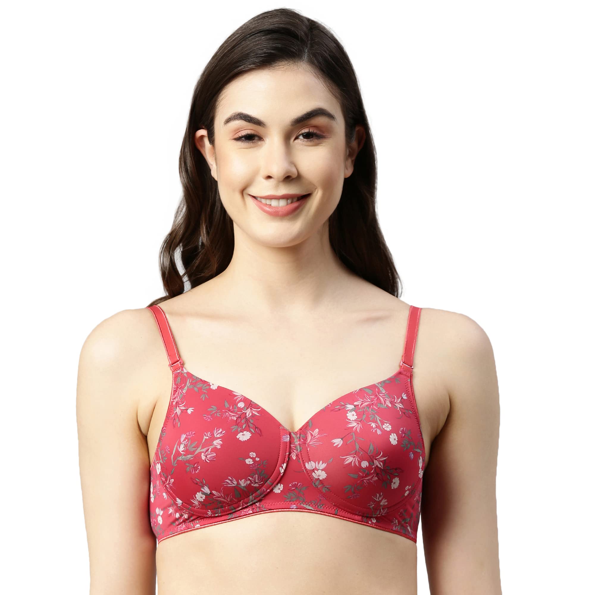 Enamor Women's Nylon Padded Wire Free High Coverage Ecolite Fabric Smooth Support Bra- F165(F165-Festive Petal Print-38C)
