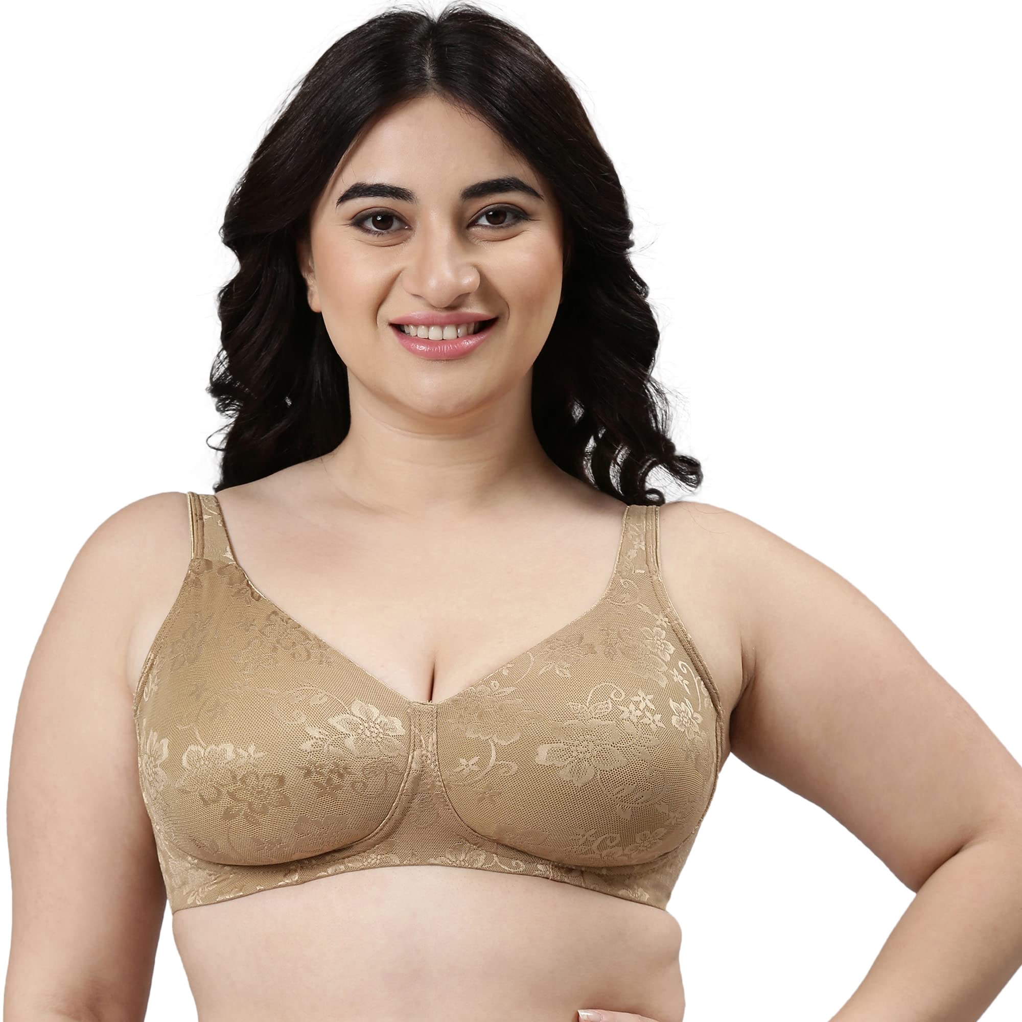 Enamor F135 Minimiser Full Support Bra - Non-Padded Wirefree High Coverage - Buff