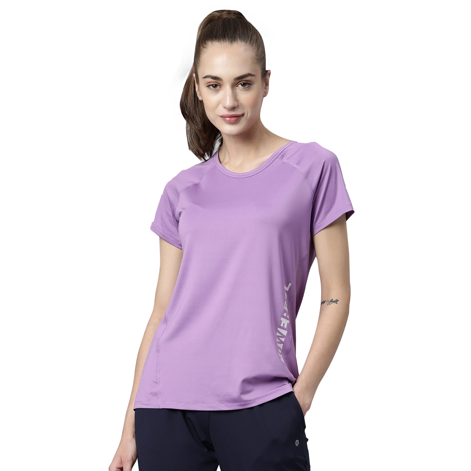 Enamor Women's Solid Relaxed T-Shirt (E163_ORCHGLAZ W/Powerful L)
