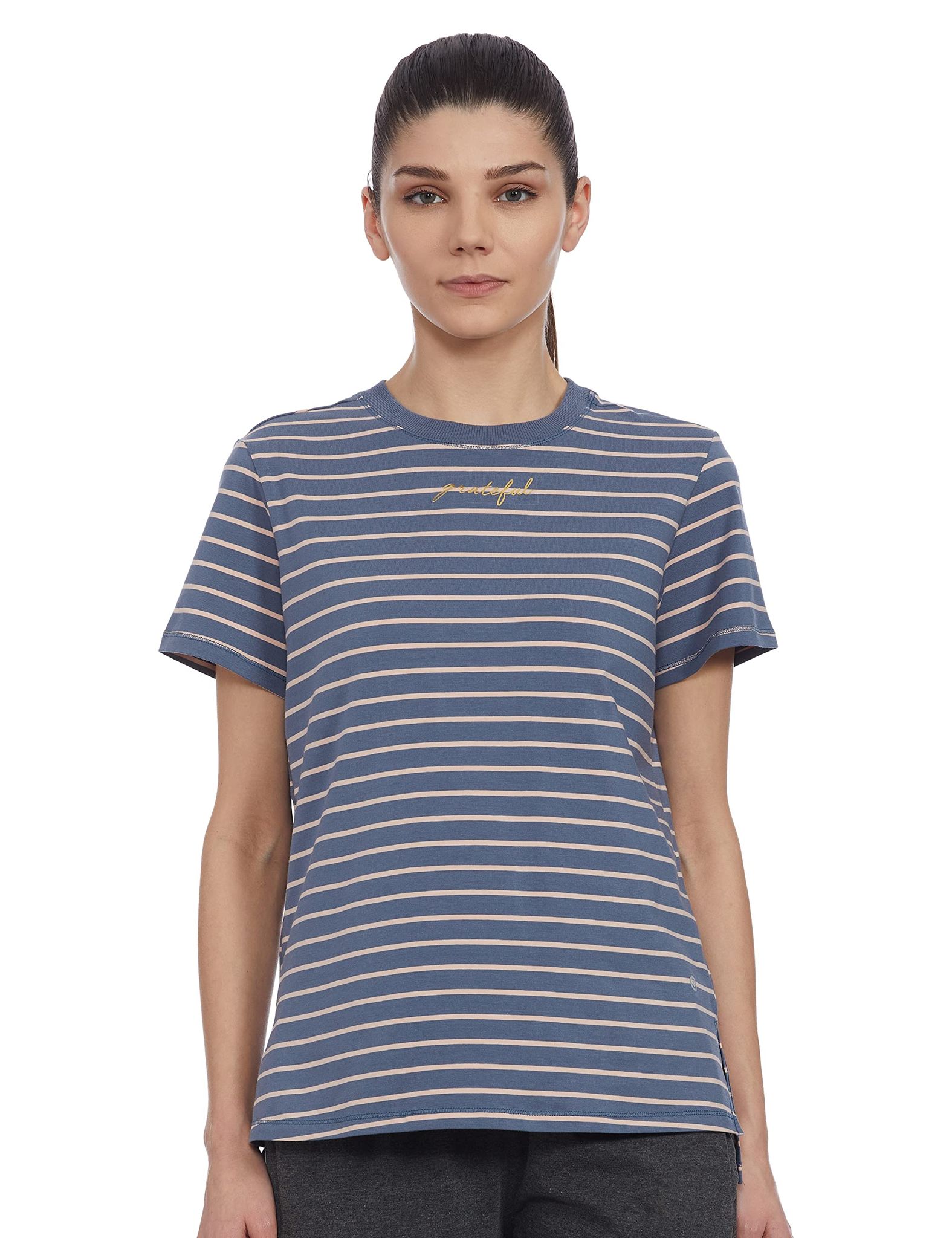 Enamor Cotton Blend Womens Active Wear T-Shirt (SS22ENAA3S1012, Vintage Indigo, Extra Large)
