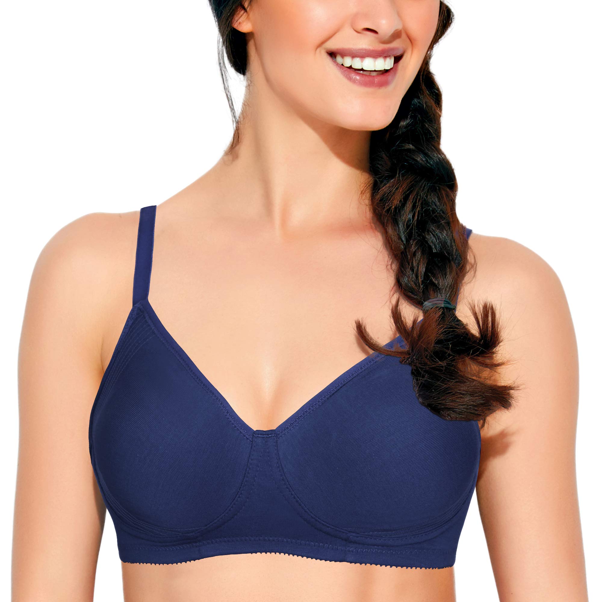 Enamor A042 Side Support�Shaper�Stretch�Cotton Everyday Bra - Non-Padded,�Wire-Free�& High Coverage Navy Blue