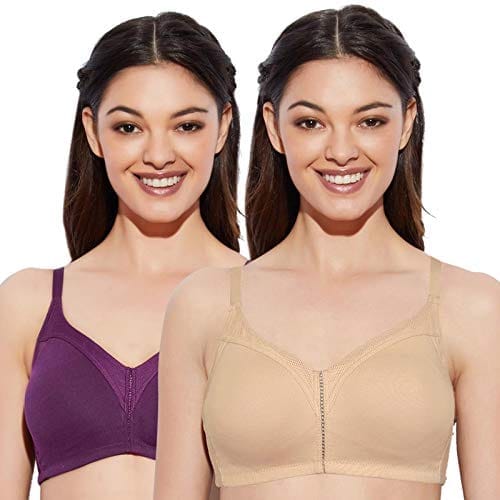 Enamor AB75 M frame No Bounce Full Support Cotton Bra for women - Non-Padded non-wired & full coverage with cooling fabric-(AB75_Paleskin/Purple_38B)