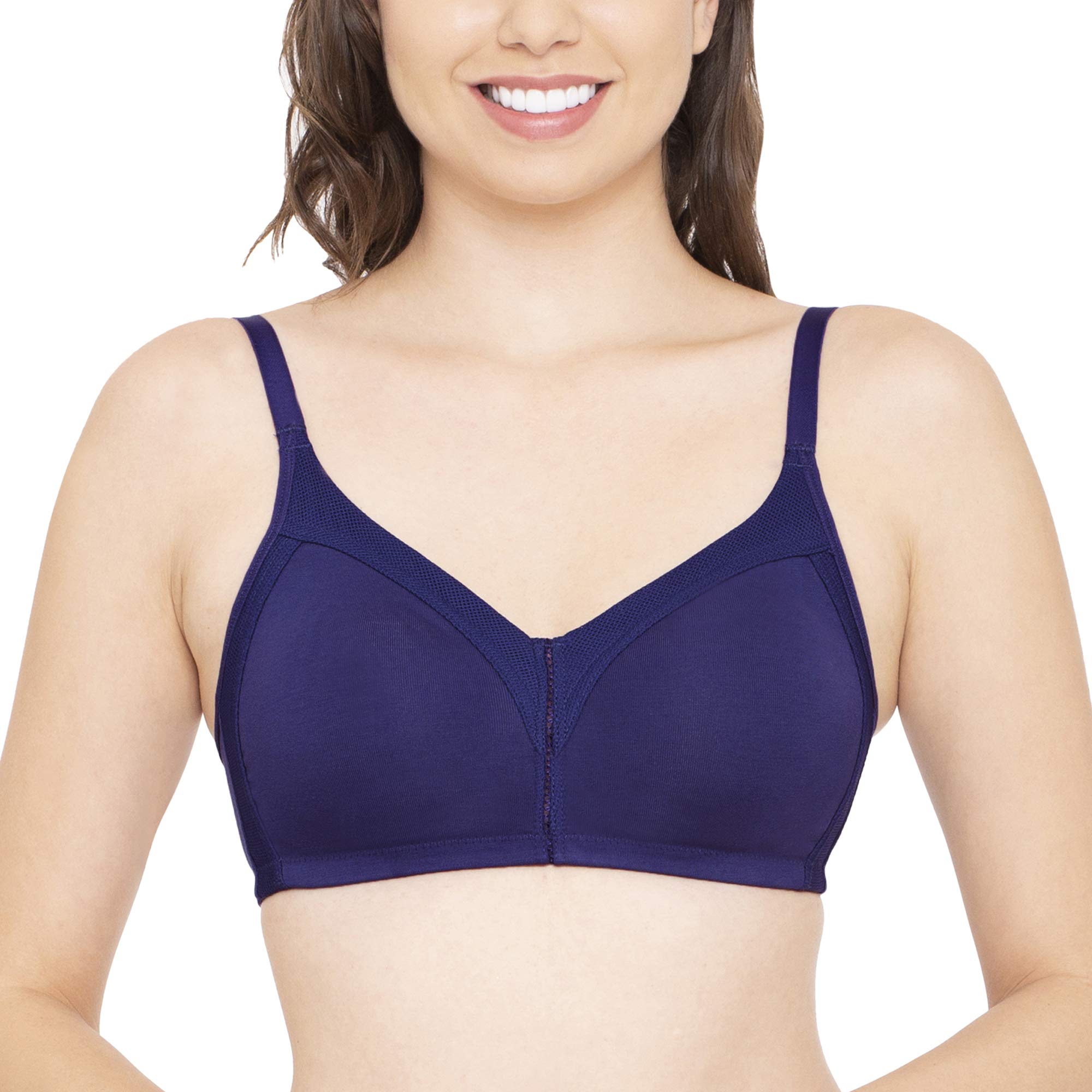 Enamor AB75 M-Frame Jiggle Control Full Support Supima Cotton Bra - Non-Padded, Wirefree & Full Coverage Navy Blue