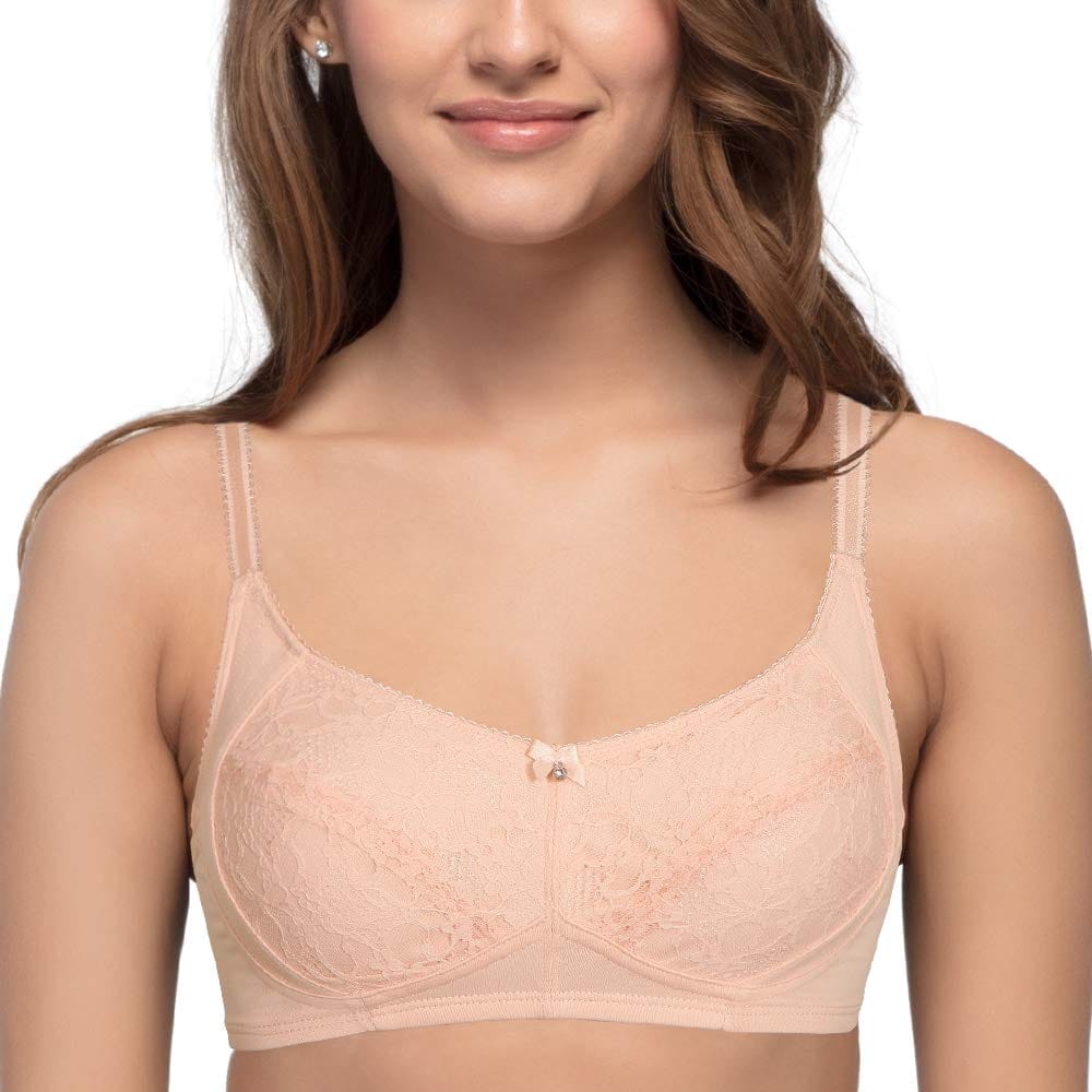 Enamor A052 Shaper Lace Bra - Non-Padded Wirefree High Coverage - Pearl