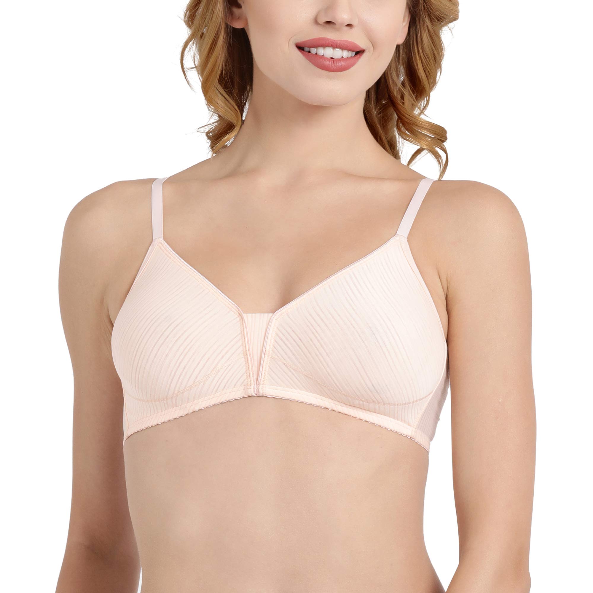 Enamor F094 Basic Moulded Easy Fashion Bra - Non-Padded� Wirefree � Medium Coverage - Peach Shadow Strips