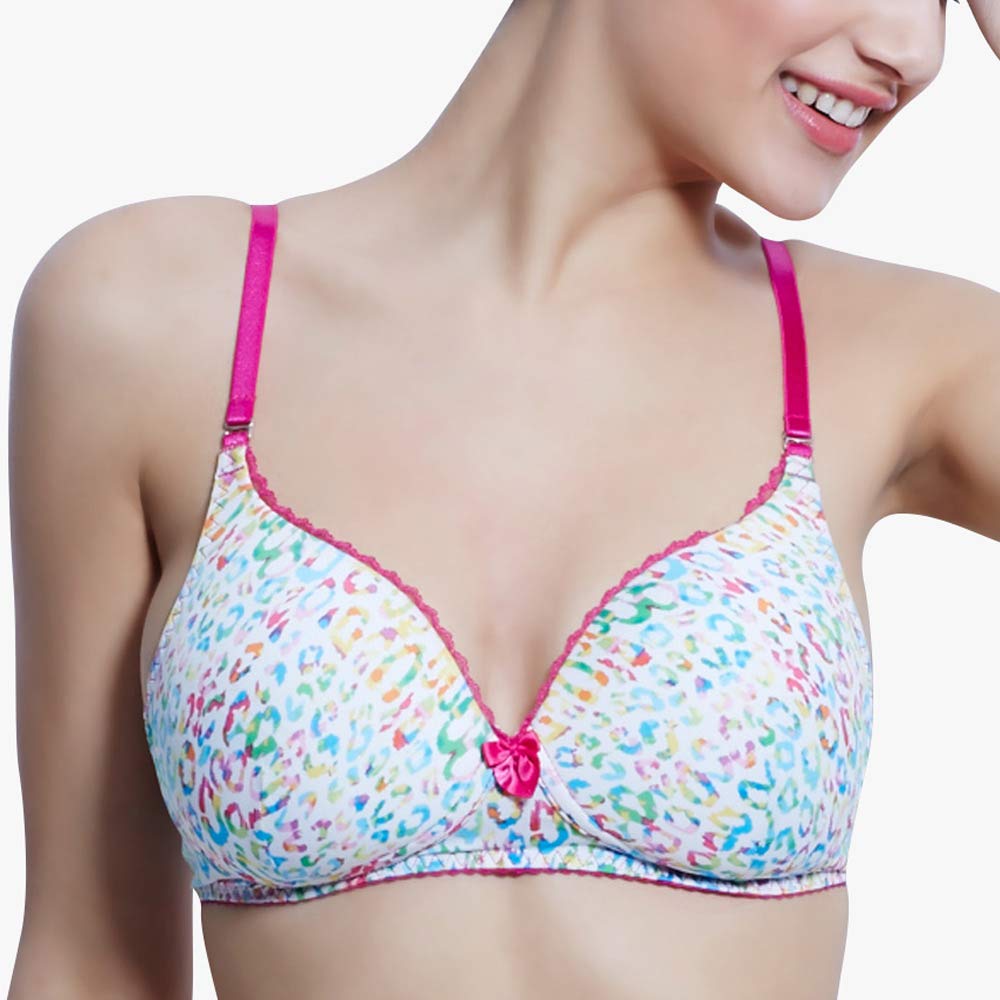 Enamor Padded Wirefree Nylon Detachable FullCoverage Bra (F001_Rainbow Cheetha Print_32C)