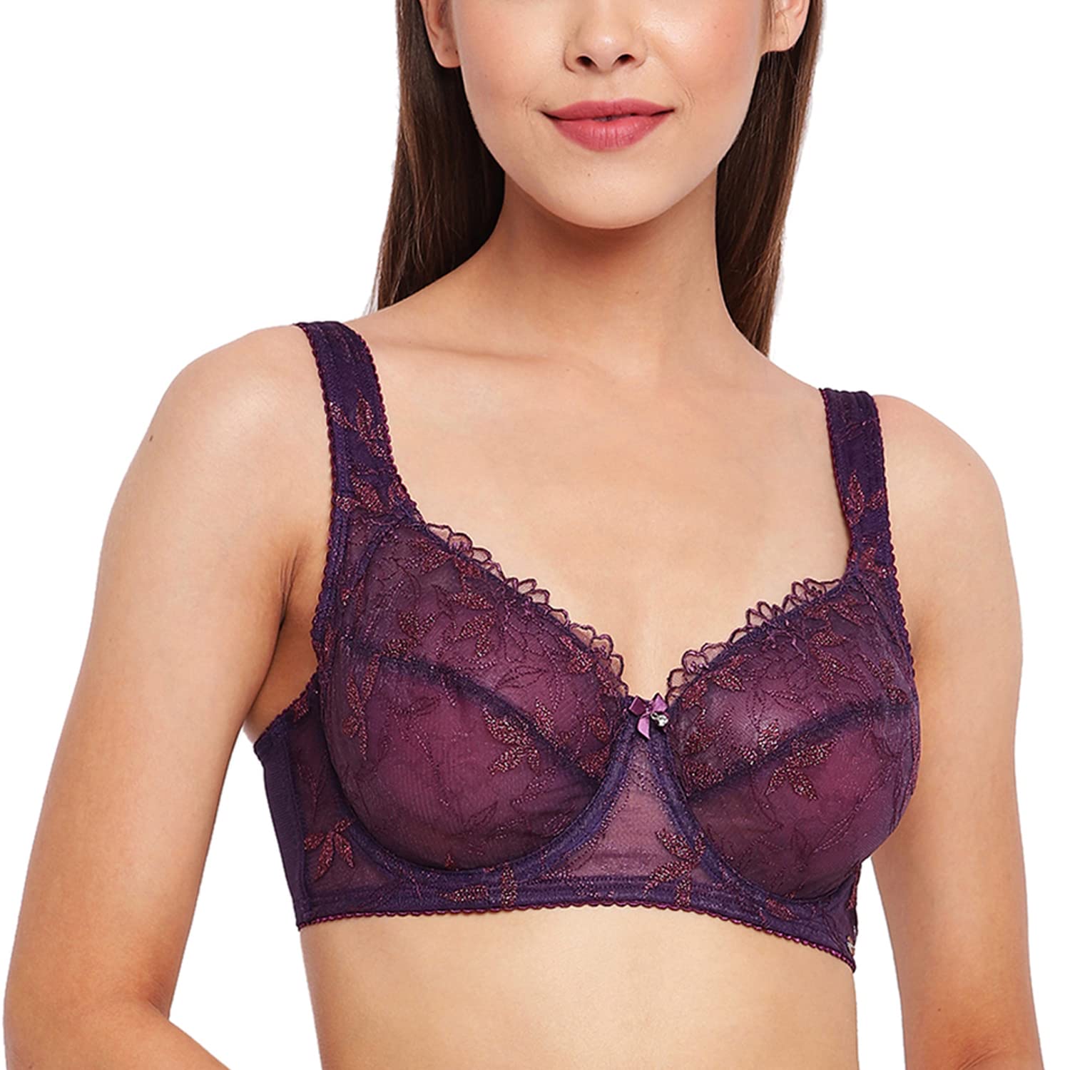 Enamor Women's High Coverage Bra Balconette Bra (F046_BERRYWINE_36DD)