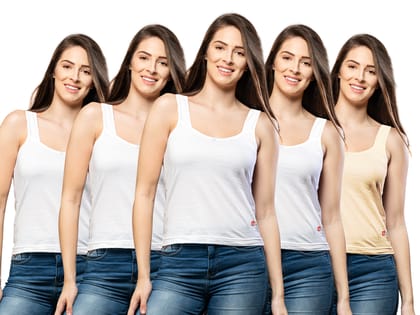 NRG Womens Cotton Assorted Colour Tank Top Half Slips ( Pack of 5 White - White - White - White - Skin ) L12 Camisole