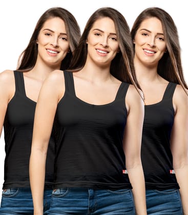 NRG Womens Cotton Assorted Colour Tank Top Half Slips ( Pack of 3 Black - Black - Black ) L12 Camisole