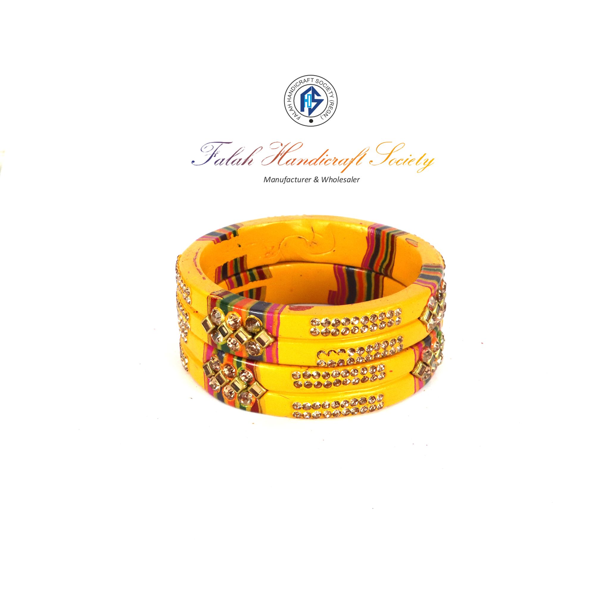 Rajasthani Lac Bangles In Beautiful New Design - Yellow