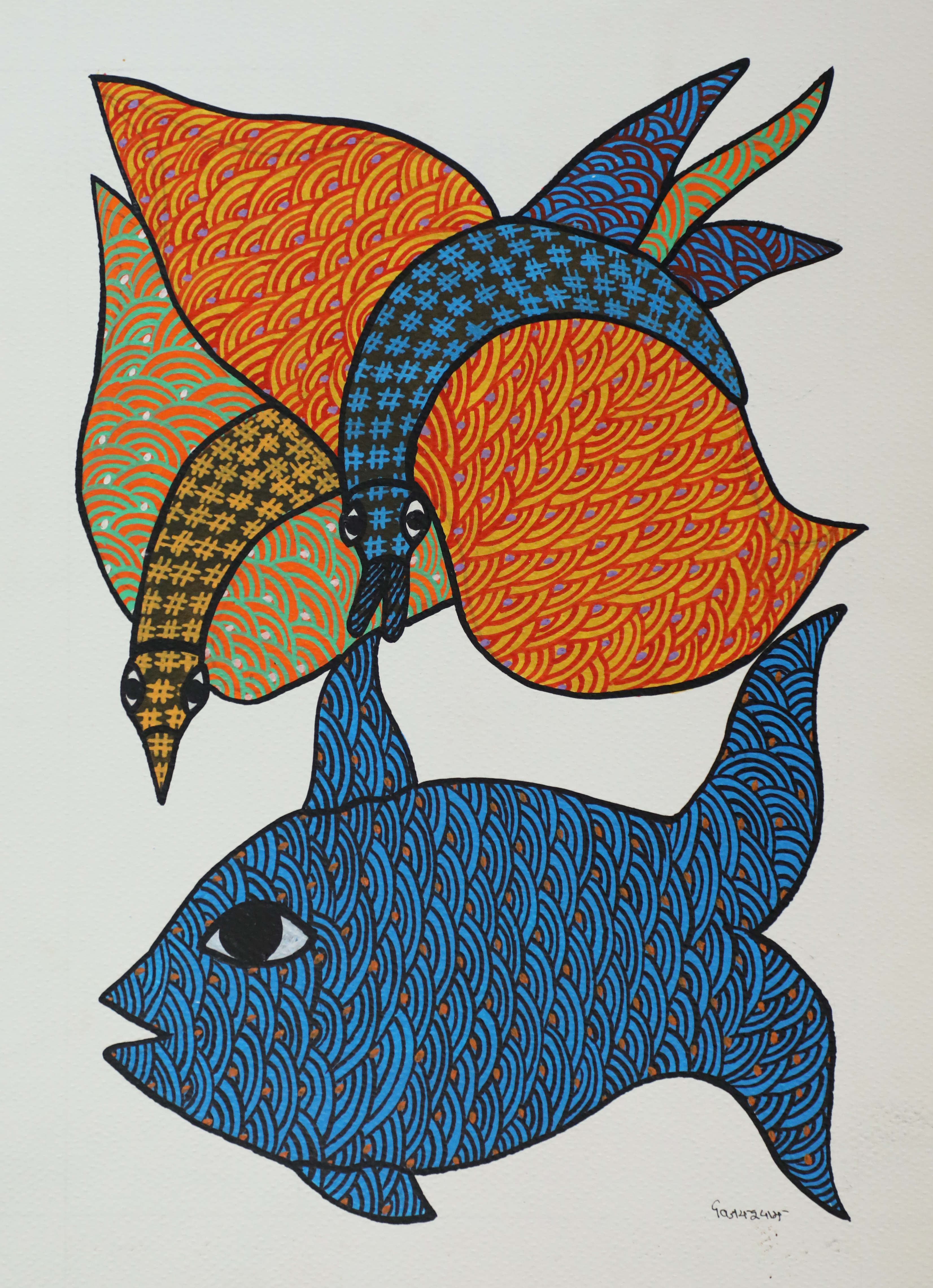 Tribes India Handmade Gond Paper Painting 1TPNGNDMP09218