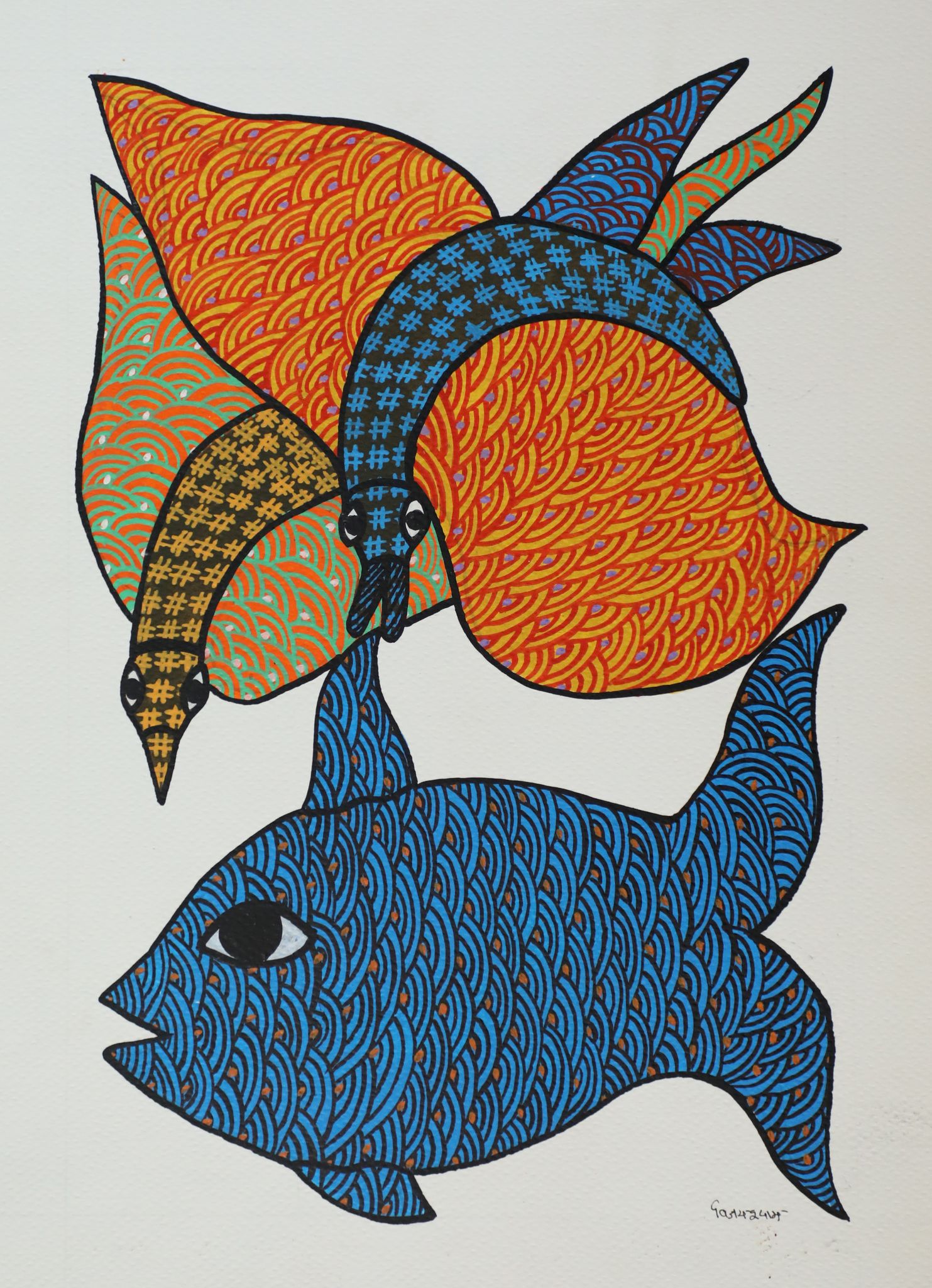 Tribes India Handmade Gond Paper Painting 1TPNGNDMP09218