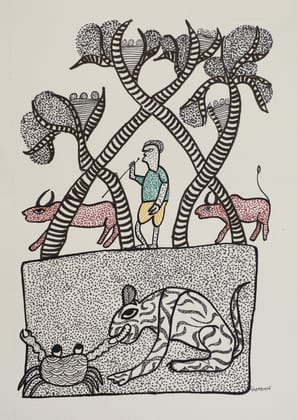 Tribes India Handmade Gond Paper Painting 1TPNGNDMP09219