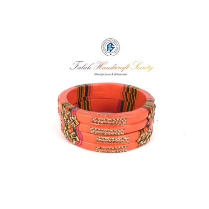 Rajasthani Lac Bangles In Beautiful New Design - Peach Rajasthani Lac Bangles In Beautiful New Design - Peach