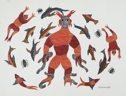 Tribes India Handmade Gond Paper Painting 1TPNGNDMP09239