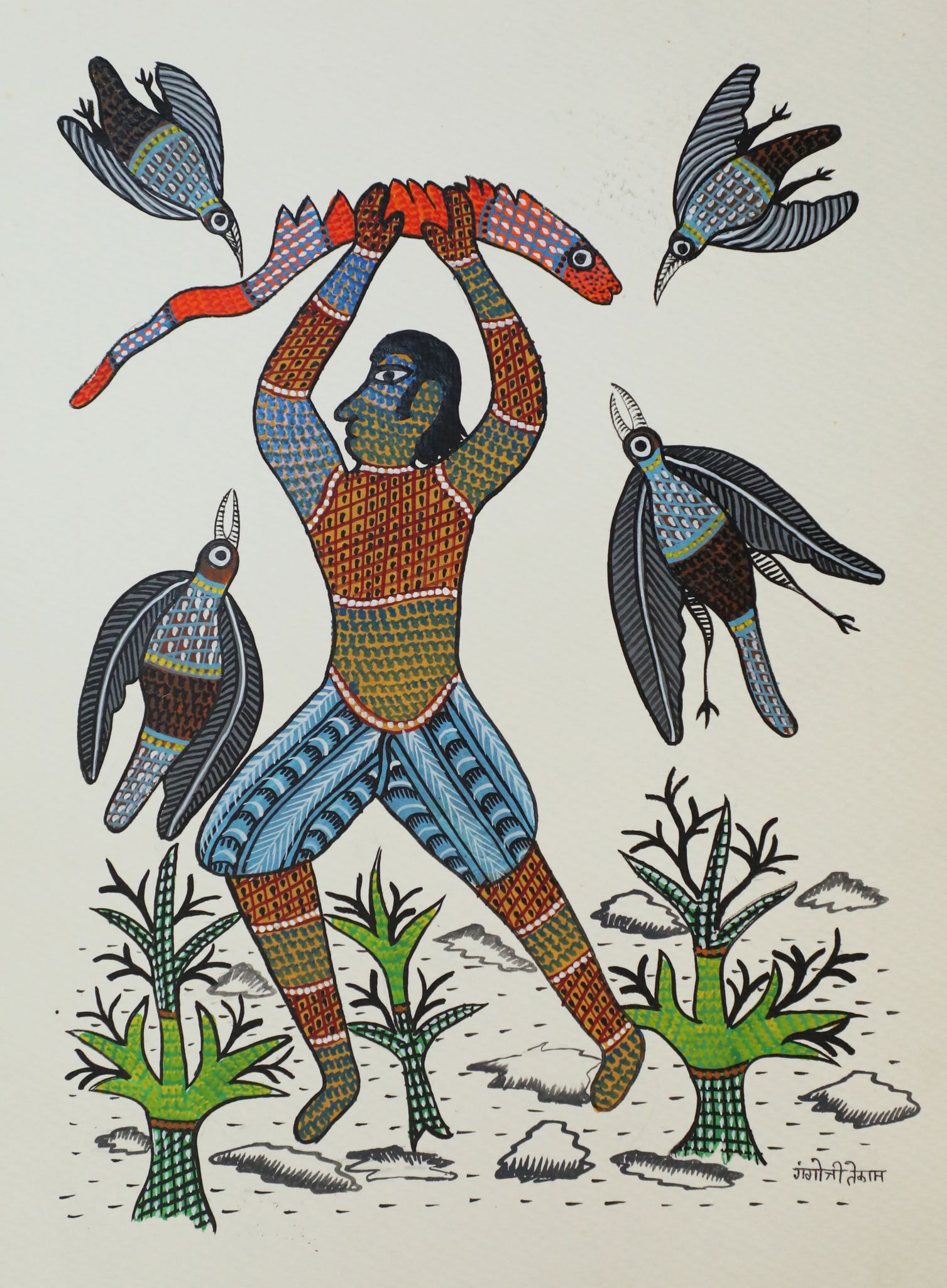 Tribes India Handmade Gond Paper Painting 1TPNGNDMP09321