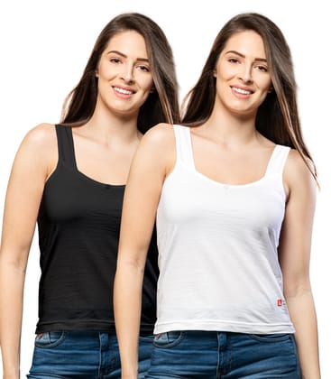NRG Womens Cotton Assorted Colour Tank Top Half Slips ( Pack of 2 Black - White ) L12 Camisole