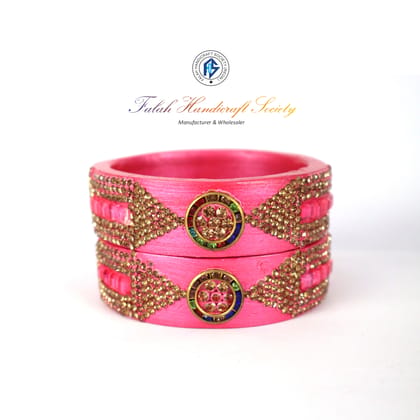 FHS Crystal Work Rajasthani Lac Bangles - Pink