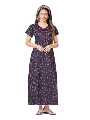 KBNBJ Women's Pure Cotton Nursing, Feeding, Maternity Nighty Gown, Free Size Blue