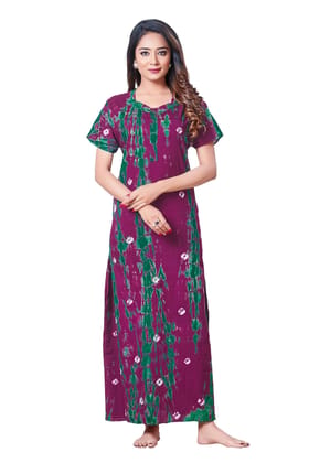YUKATA Women's Cotton Printed Nighty &Night Gown(TI DYE)_2 Blue