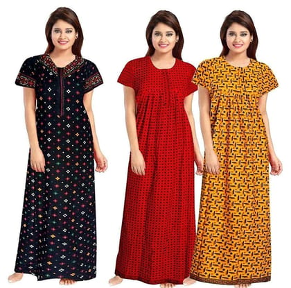 KBNBJ Women's Cotton Printed Night Gown Nighty Combo Pack of 3 - Free Size