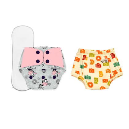 Snugkins Regular Cloth Diapers for day time use + 1 Wet-Free Microfiber Terry Soaker (3m - 3 yrs) - Cheerful Zebra + 1 Potty Training Pant Size 2 (2-3 yrs) - Picture Perfect Snugkins Regular Cloth Diapers for day time use + 1 Wet-Free Microfiber Terry Soaker (3m - 3 yrs) - Cheerful Zebra + 1 Potty Training Pant Size 2 (2-3 yrs) - Picture Perfect