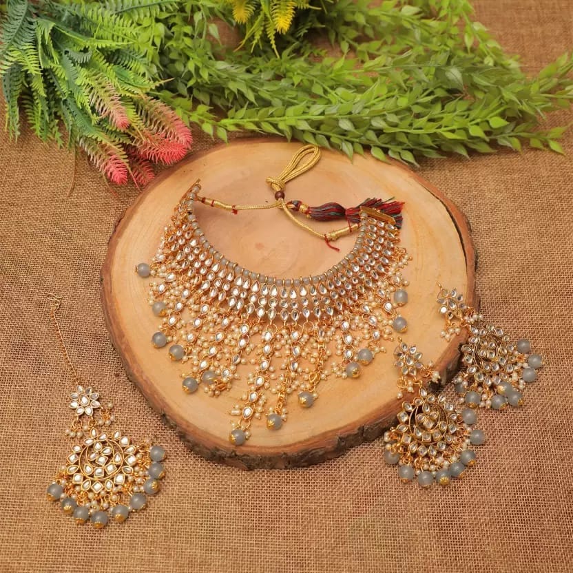 Swarajshop  Alloy Gold-plated Grey Jewel Set  (Pack of 1)