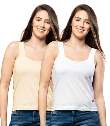 NRG Womens Cotton Assorted Colour Tank Top Half Slips ( Pack of 2 Skin - White ) L12 Camisole