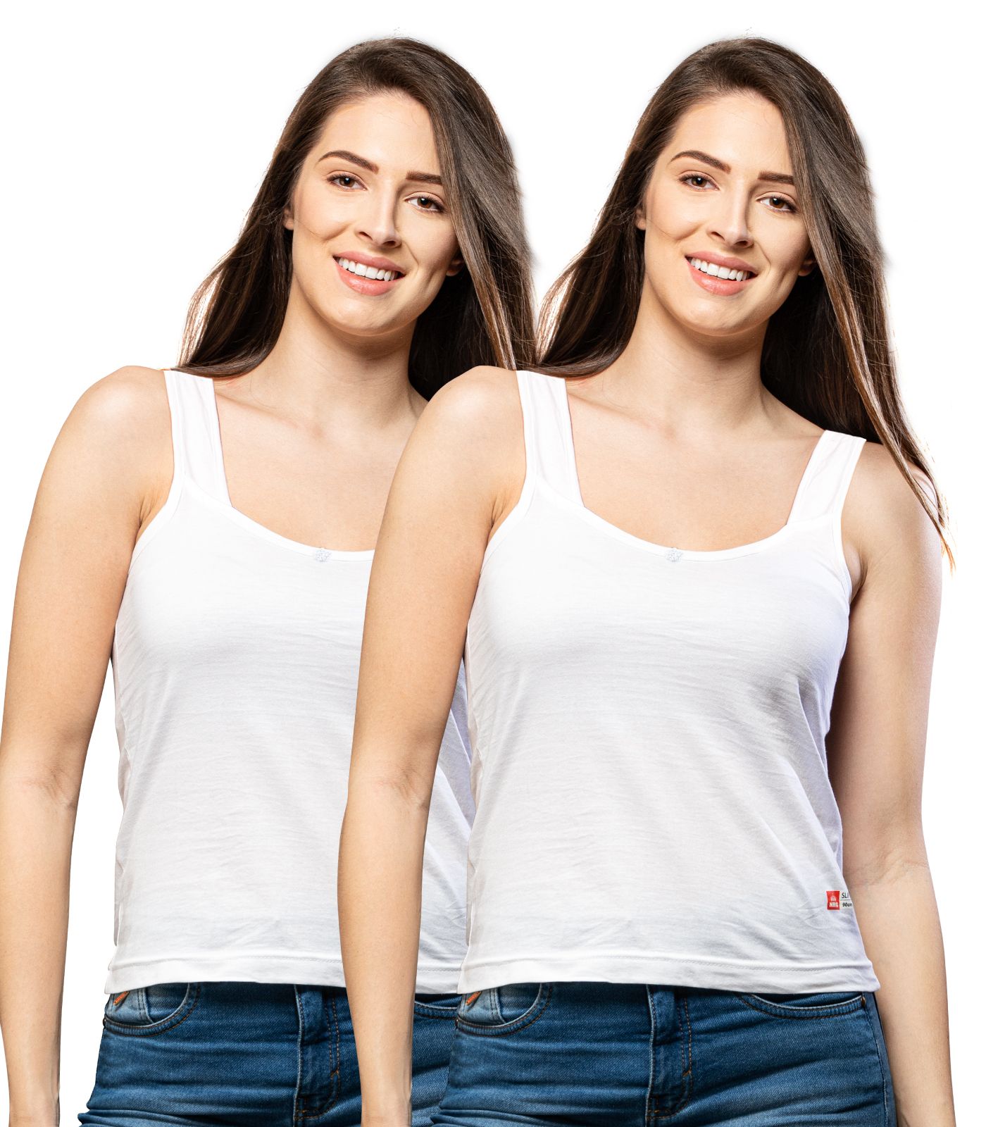 NRG Womens Cotton Assorted Colour Tank Top Half Slips ( Pack of 2 White - White ) L12 Camisole