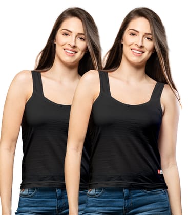 NRG Womens Cotton Assorted Colour Tank Top Half Slips ( Pack of 2 Black - Black ) L12 Camisole
