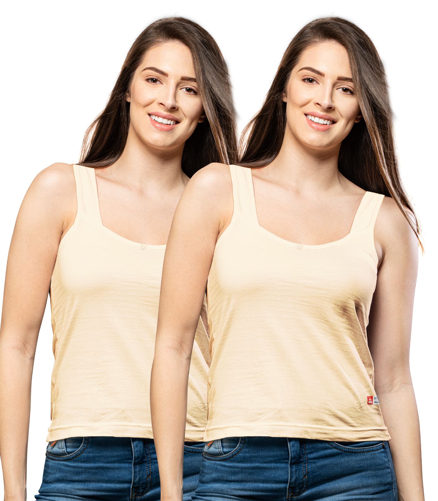 NRG Womens Cotton Assorted Colour Tank Top Half Slips ( Pack of 2 Skin - Skin ) L12 Camisole