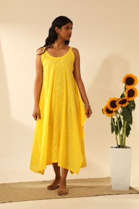 Bandhani Strappy Long Dress In Electric Yellow Bandhani Strappy Long Dress In Electric Yellow