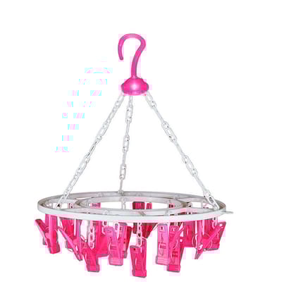 1367 Plastic Round Cloth Drying Stand Hanger with 24 Clips (Multicolour)