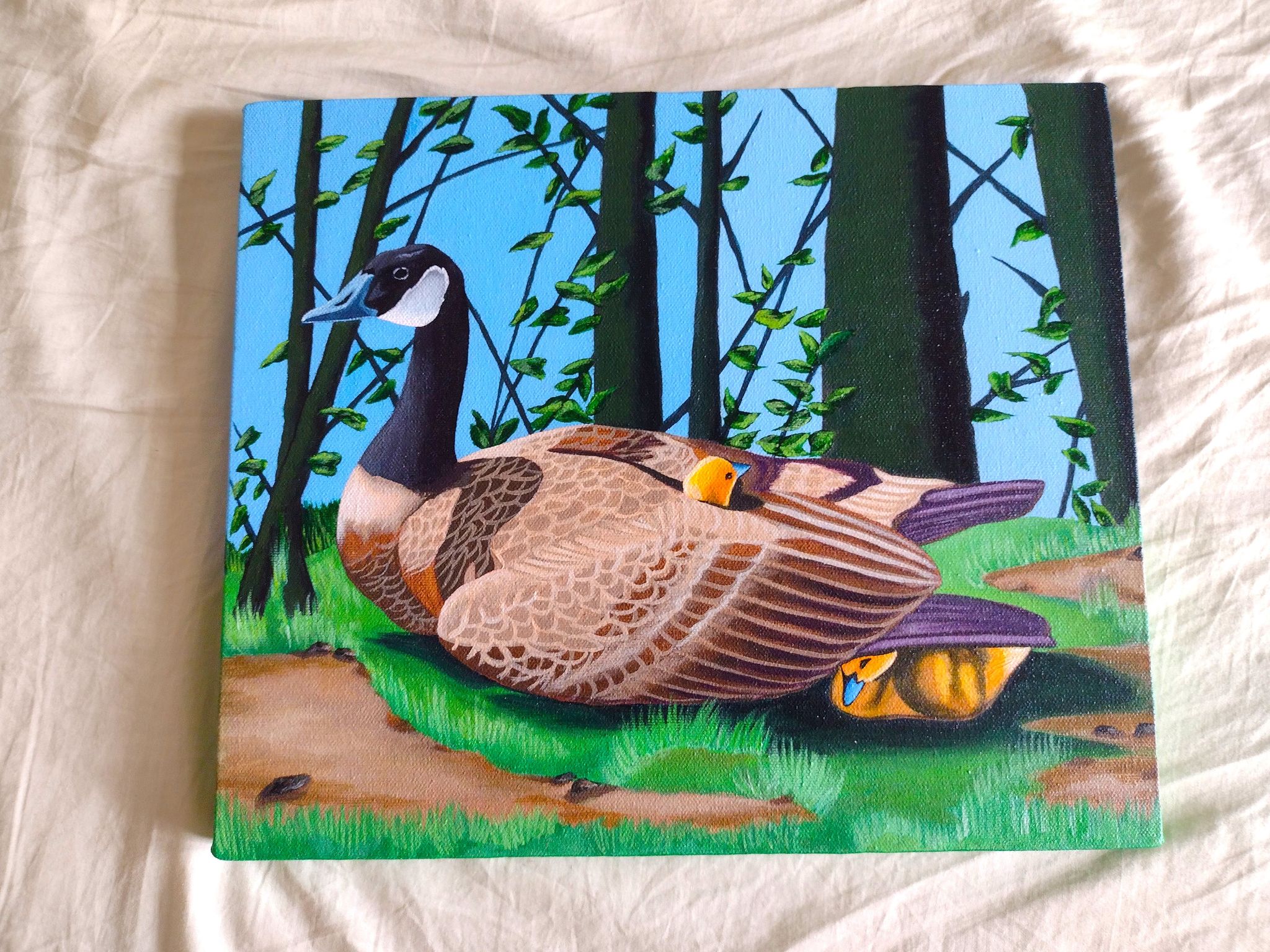 Handmade Acrylic Canvas Painting with in-built frame - "Mama Goose"