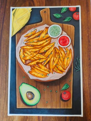 Handmade Acrylic Canvas Painting with in-built frame - "Artisanal Fries"