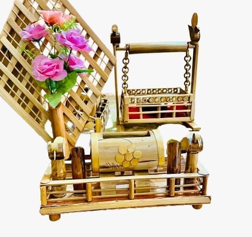 Jhulki Bamboo Mobile Sound Booster, Pen Stand, Flower Pot and Bamboo Jhula