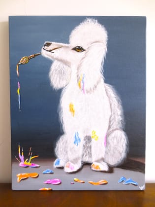 Handmade Acrylic Canvas Painting with in-built frame - "Artisty Poodle"