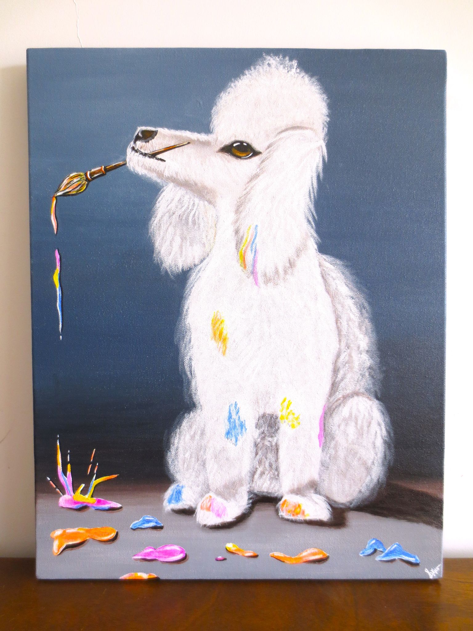 Handmade Acrylic Canvas Painting with in-built frame - "Artisty Poodle"