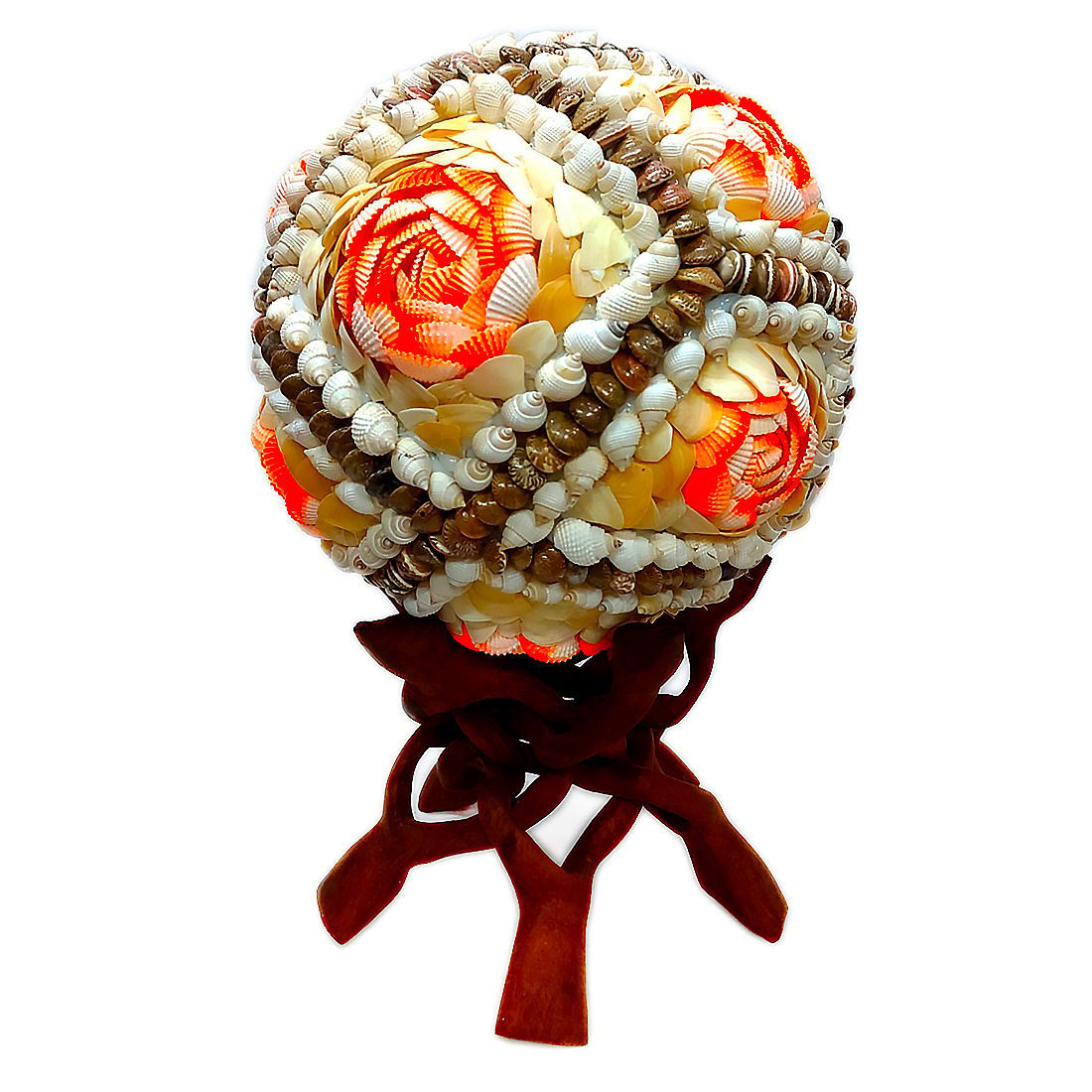 Hubshi Sea Shell Rose Shell Ball With 5 Legs Wooden Cobra Stand Natural Shell Handmade