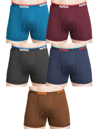 NRG Mens Cotton Assorted Colour Without Pocket Trunks ( Pack of 5 Turquoise - Maroon - Coffee Brown - Navy Blue - Light Brown ) G11