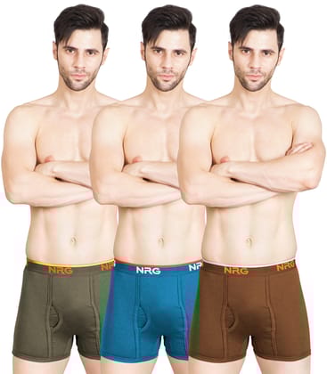 NRG Mens Cotton Assorted Colour Without Pocket Trunks ( Pack of 3 Dark Green - Turquoise - Light Brown ) G11