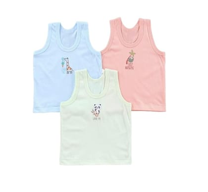 Littlenuts Newborn Comfortable & Regular Fit Printed Baby Boy's Cotton Sleeveless Summer Vest Sando Baniyan Toddler Innerwear for Kids Baby boy Girl Multi Printed (Multicolour) Pack of 3