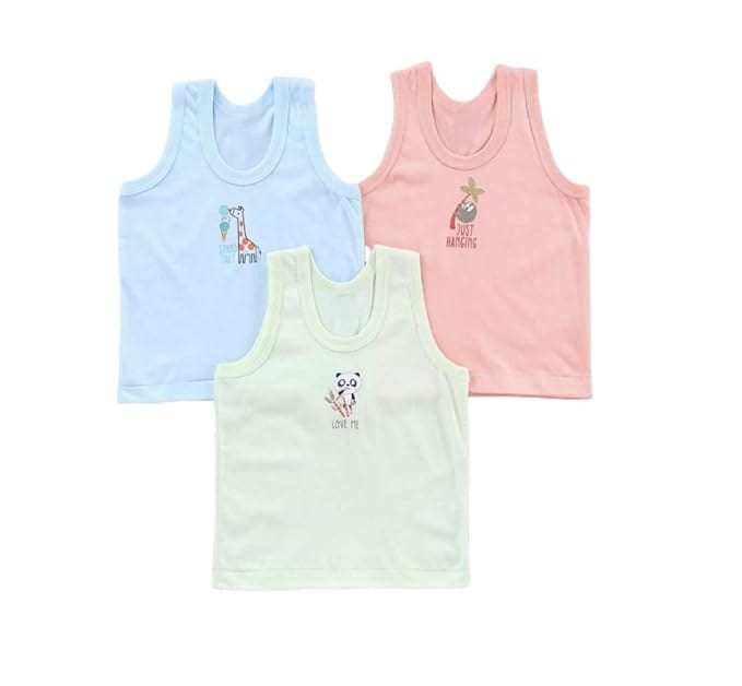 Littlenuts Newborn Comfortable & Regular Fit Printed Baby Boy's Cotton Sleeveless Summer Vest Sando Baniyan Toddler Innerwear for Kids Baby boy Girl Multi Printed (Multicolour) Pack of 3