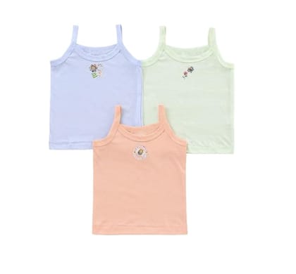 Littlenuts Newborn Comfortable & Regular Fit Cotton Baby Girl's Cotton Sleeveless Inner Wear for Summer Camisole Slips | for Kids Baby Girl Toddler Multi Printed Pack of 3.