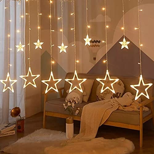 F C Fancy Creation Decorative Star Curtain LED Lights for Christmas, Wedding - 2.5 Meter (1 Curtain, 138 LED, 6+6 Star), Christmas Light Curtain, Christmas Star Lights, Best Gift for Christmas
