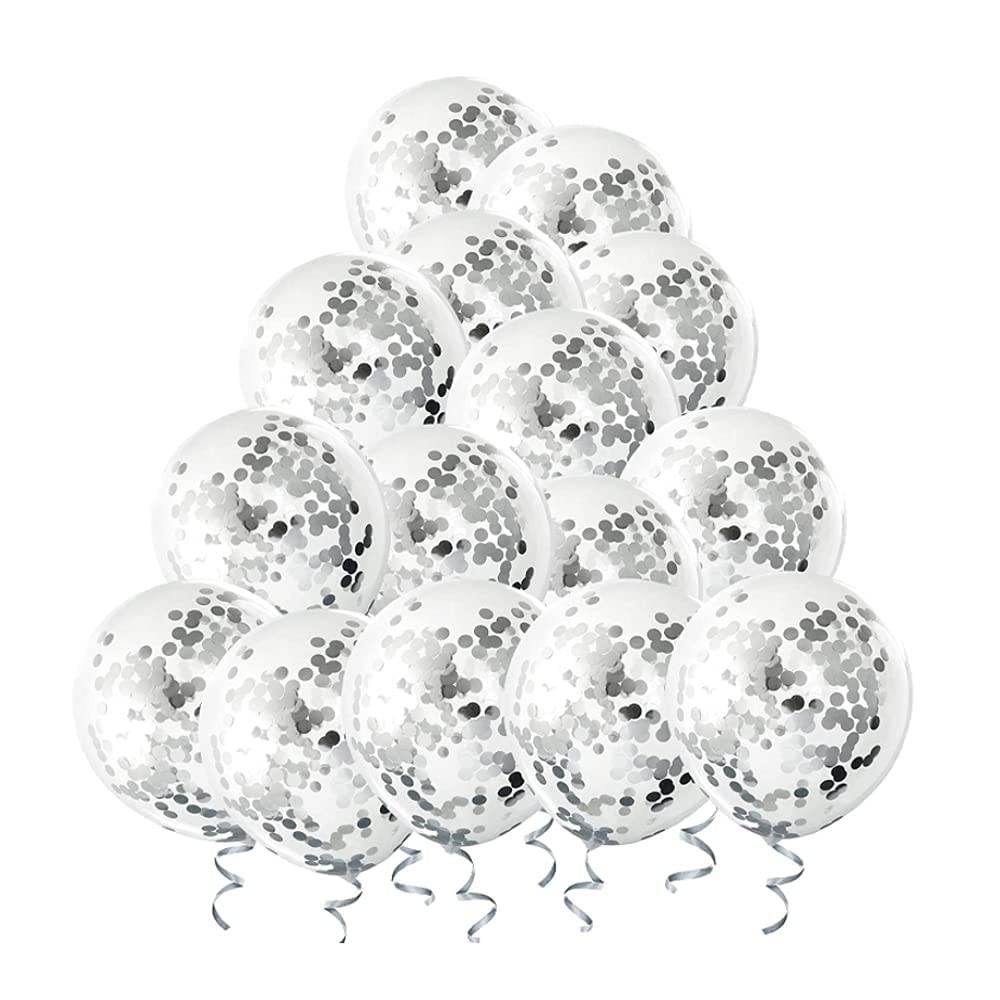 F C Fancy Creation Confetti Balloon for Birthday Theme Black Anniversary Celebration Wedding Party Decor Balloons (Silver)(Pack of 20)
